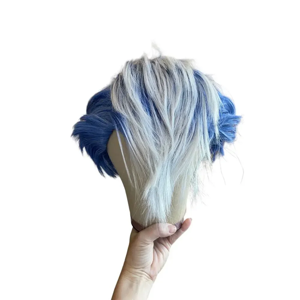 Men Male Boys Short Full Wig Blue White Anime Cosplay Costume Party Hair Mullet